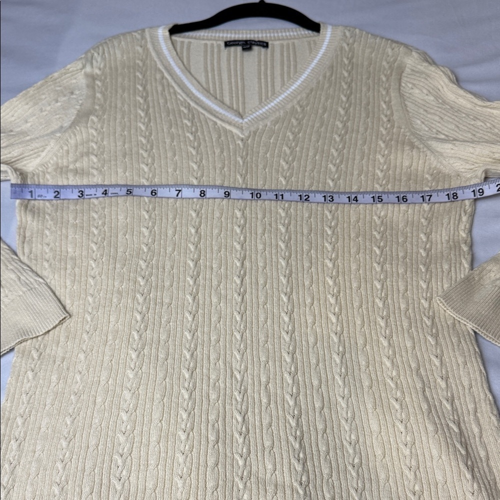 George Classics Sweater Cable Knit V-Neck Cream Long Sleeved Women's Size M - Picture 7 of 10